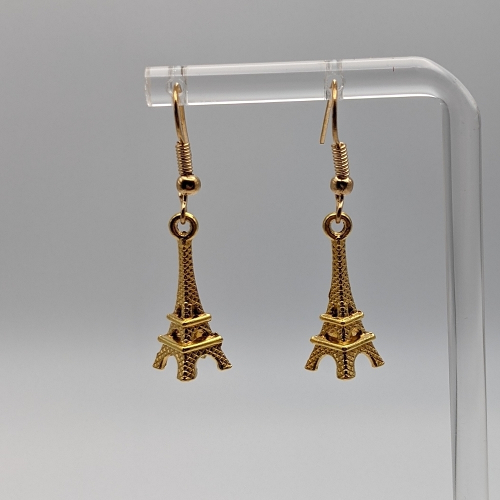 Eiffel tower gold drop earrings - Picture 3 of 7